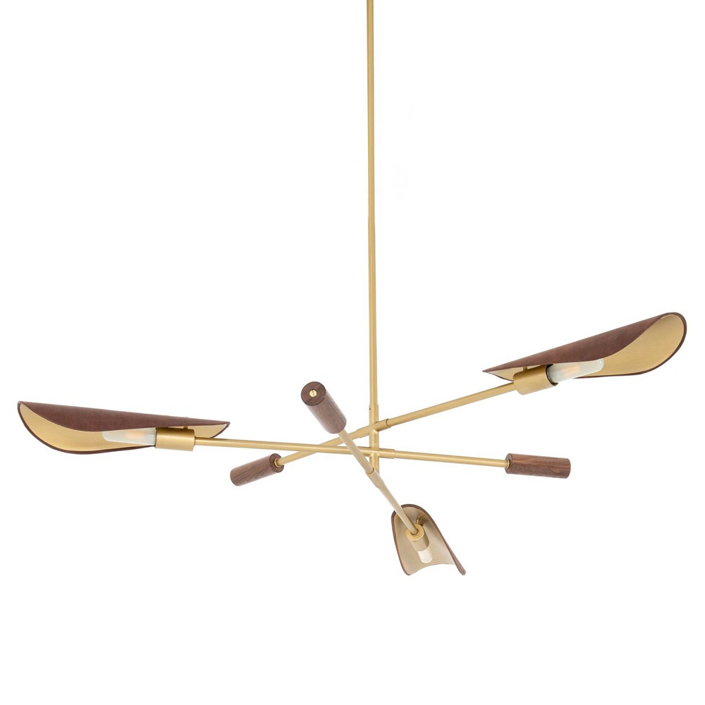 Ashton Rustic Brass Iron Brown Leather Shade Sputnik Chandelier|