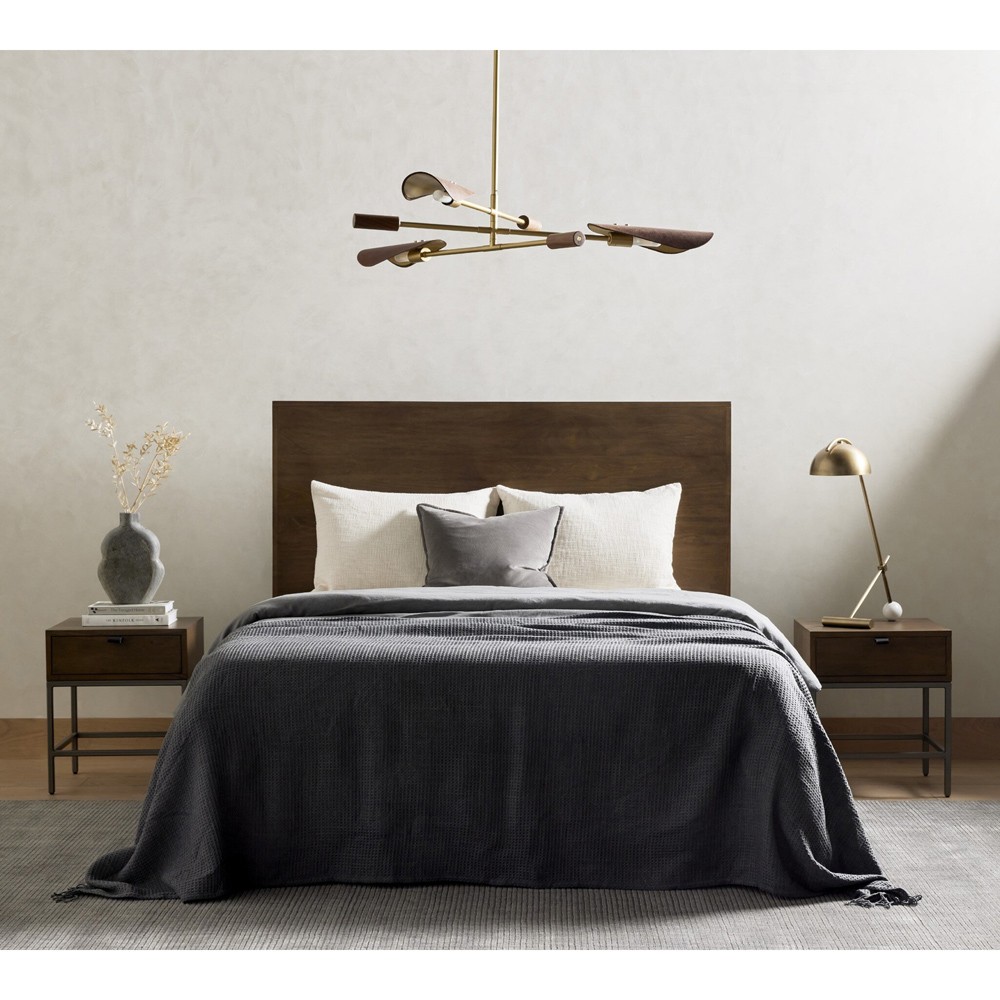 Ashton Rustic Brass Iron Brown Leather Shade Sputnik Chandelier|