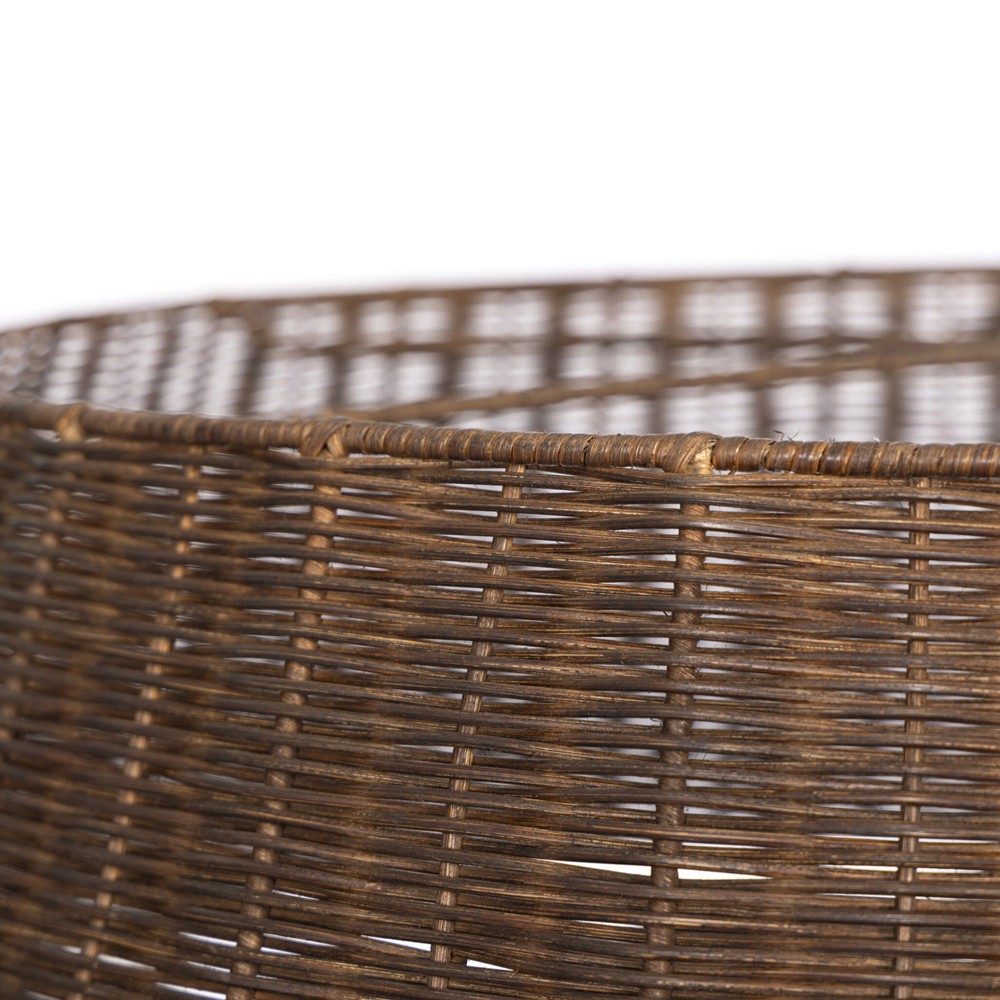 Hadwick Updated Traditional Brown Rattan Shade Black Iron Chandelier|