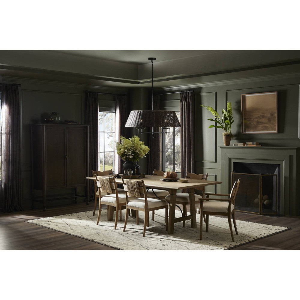 Hadwick Updated Traditional Brown Rattan Shade Black Iron Chandelier|