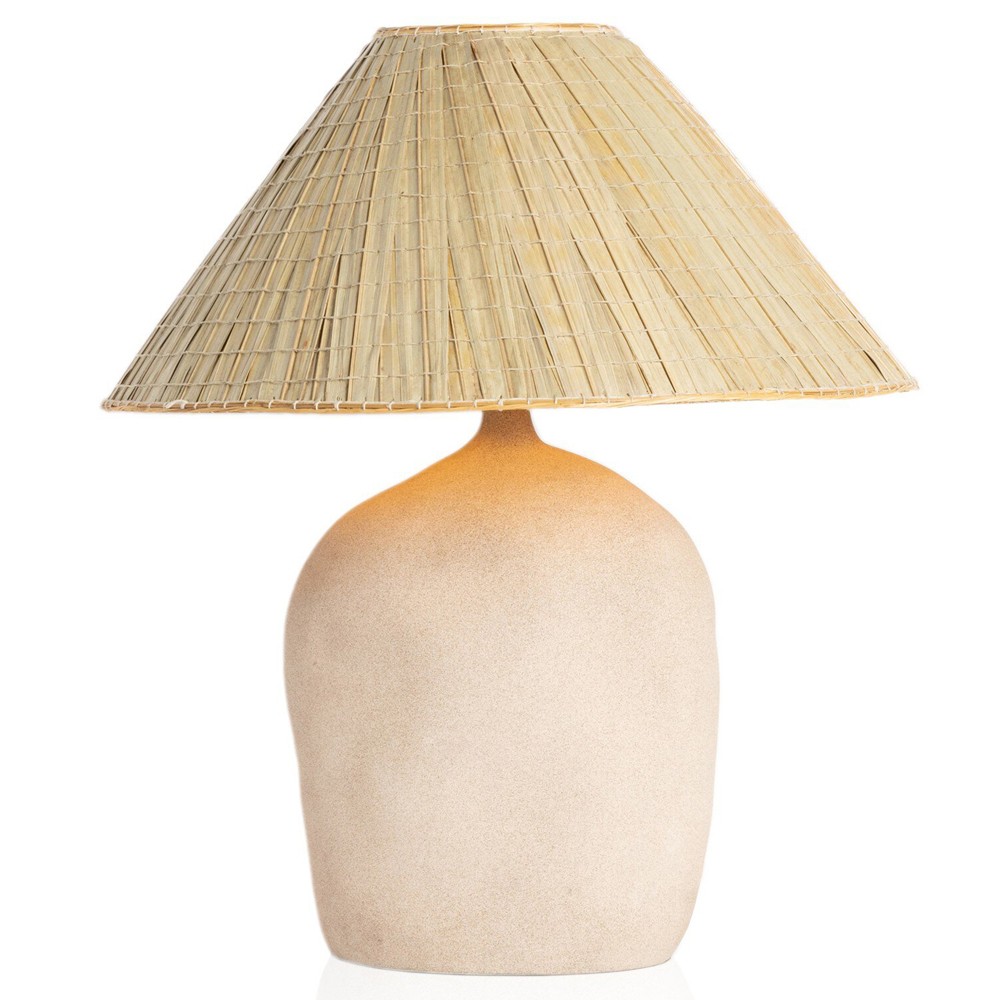 Cobb Coastal Beach Natural Palm Fiber Shade Sand Ceramic Table Lamp|