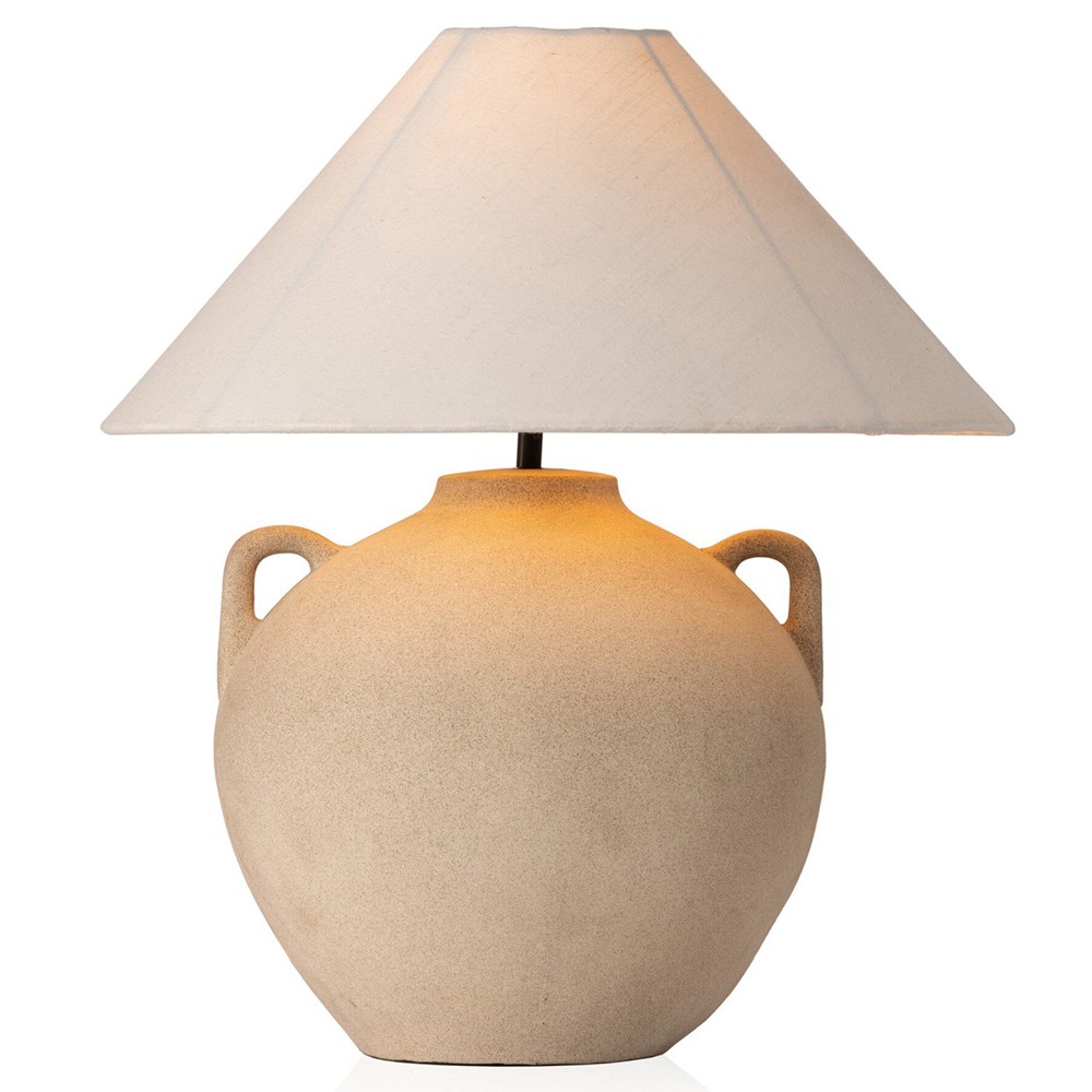 Maisie Updated Traditional White Linen Shade Light Sand Ceramic Table Lamp|