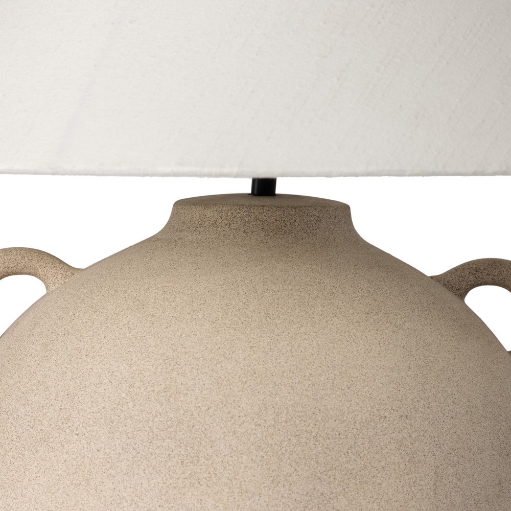 Maisie Updated Traditional White Linen Shade Light Sand Ceramic Table Lamp|