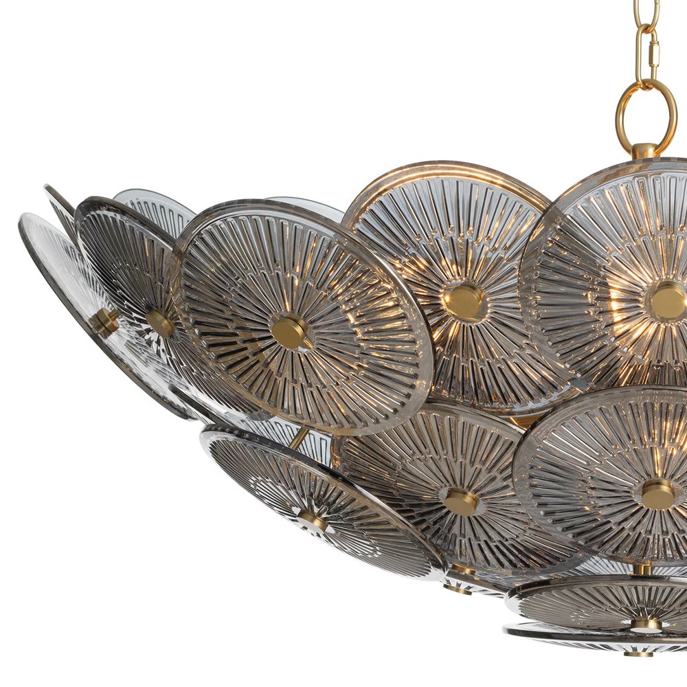 Holly Updated Traditional Smoke Glass Medallions Natural Brass Chandelier|