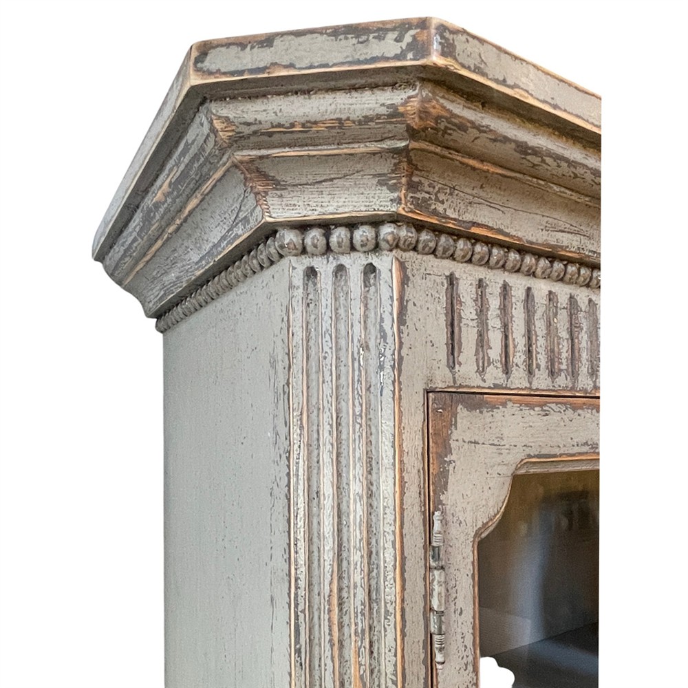 Melanie French Country Beige Distressed Reclaimed Pine Display Cabinet|