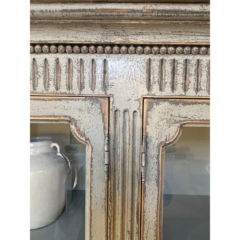 Melanie French Country Beige Distressed Reclaimed Pine Display Cabinet|