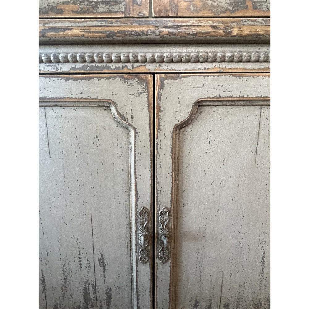 Melanie French Country Beige Distressed Reclaimed Pine Display Cabinet|