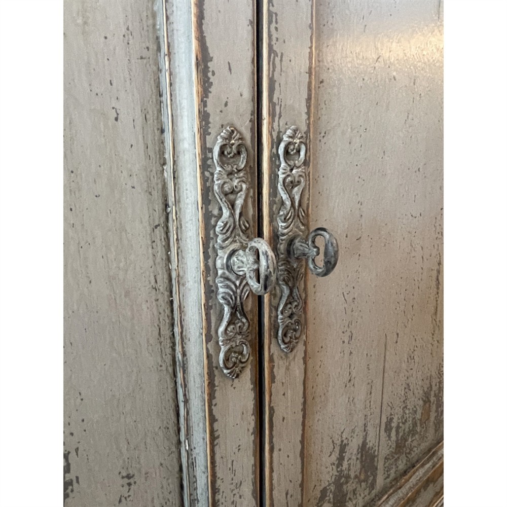 Melanie French Country Beige Distressed Reclaimed Pine Display Cabinet|