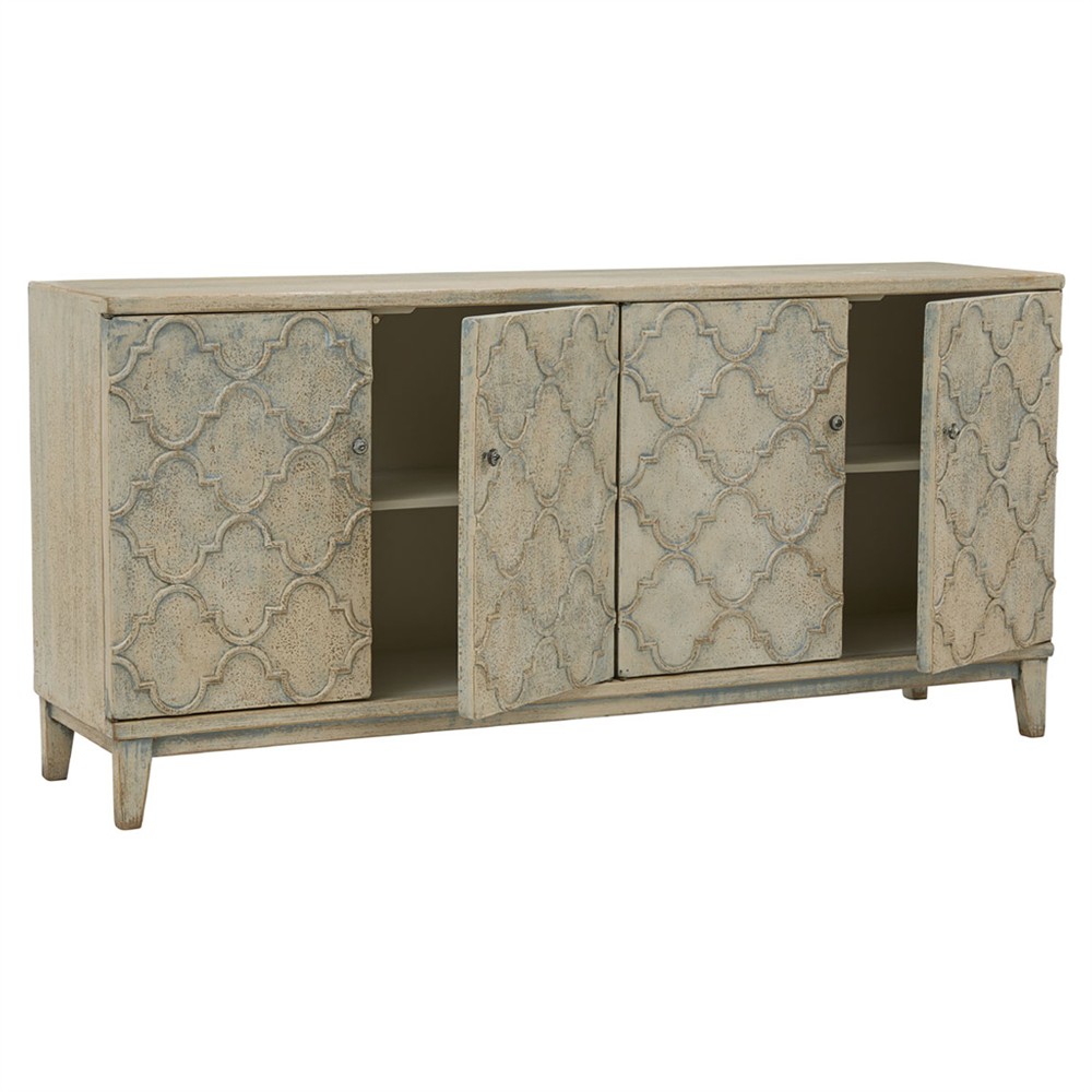 Raine French Country Blue Distressed Reclaimed Pine Wood Sideboard|