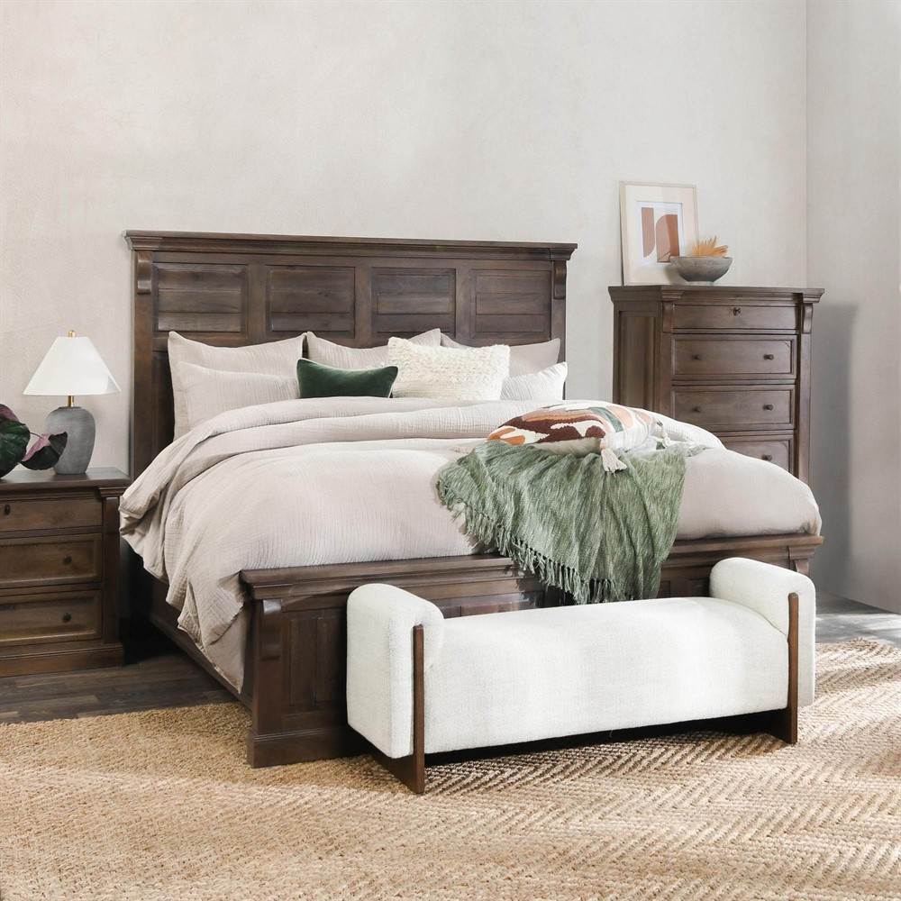 Melany French Country Cocoa Brown Mango Wooden Bed - Queen|