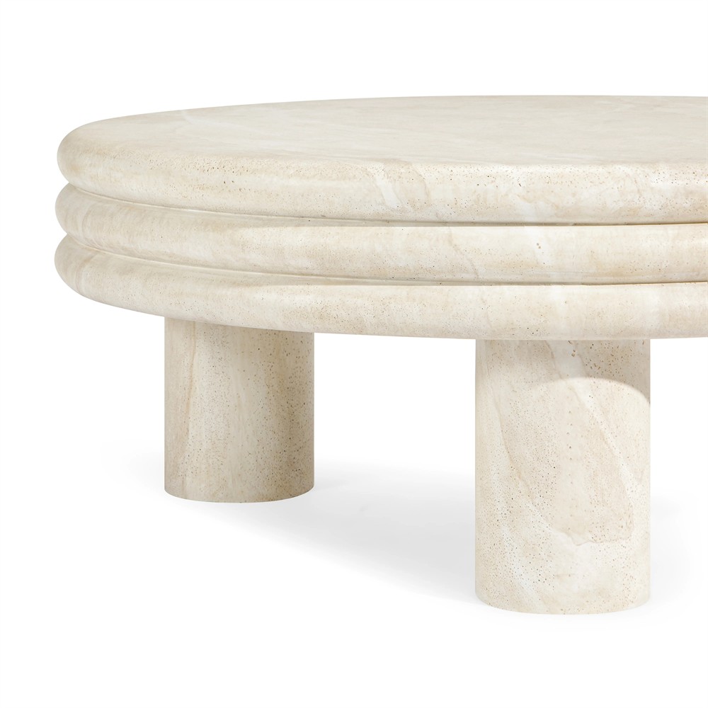 Brittny Modern Classic Beige Faux Travertine Round Outdoor Coffee Table|