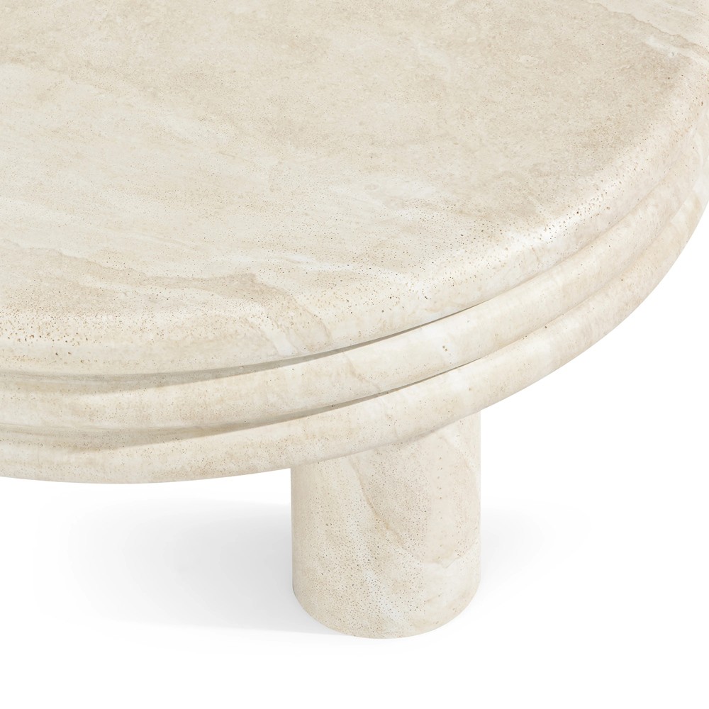 Brittny Modern Classic Beige Faux Travertine Round Outdoor Coffee Table|