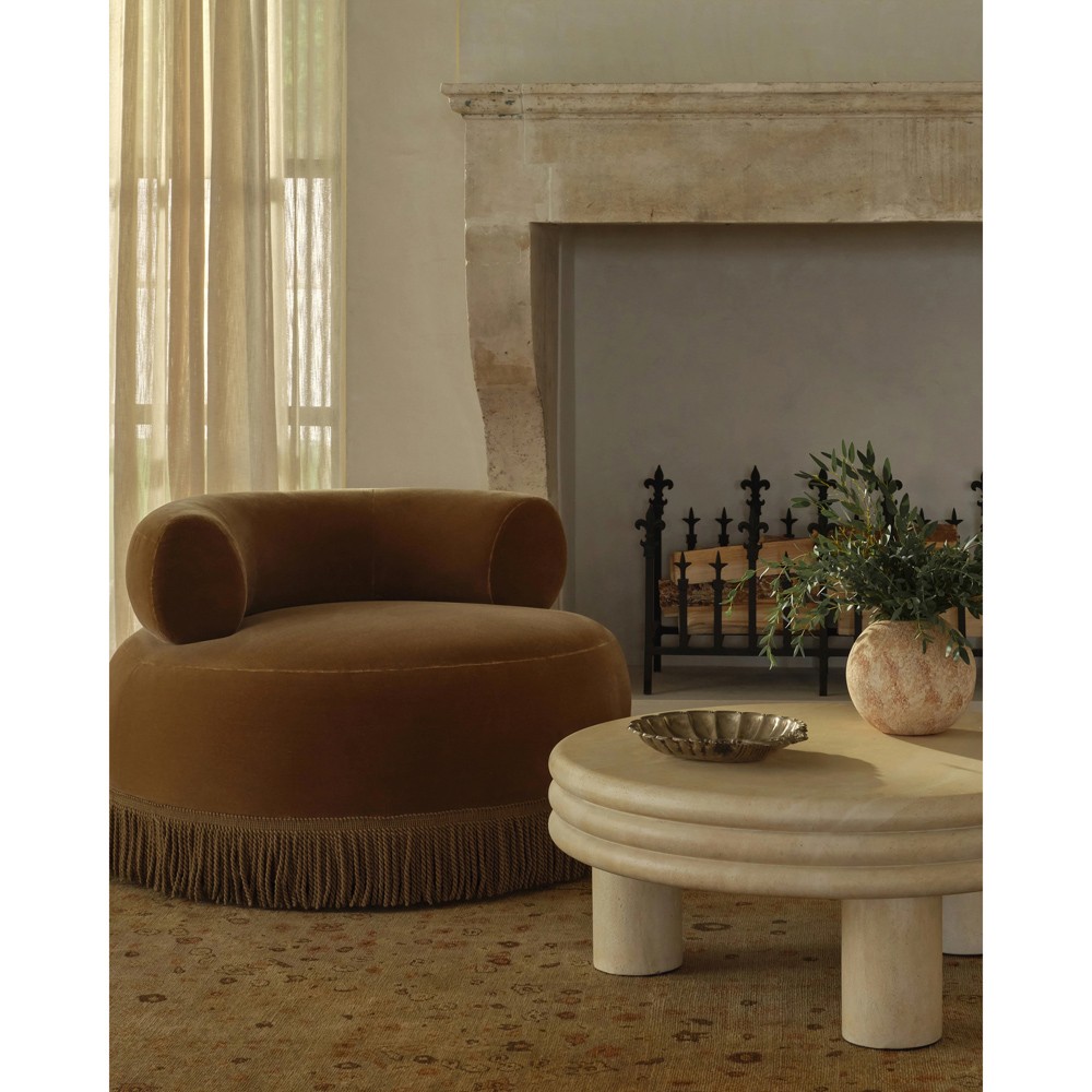 Brittny Modern Classic Beige Faux Travertine Round Outdoor Coffee Table|