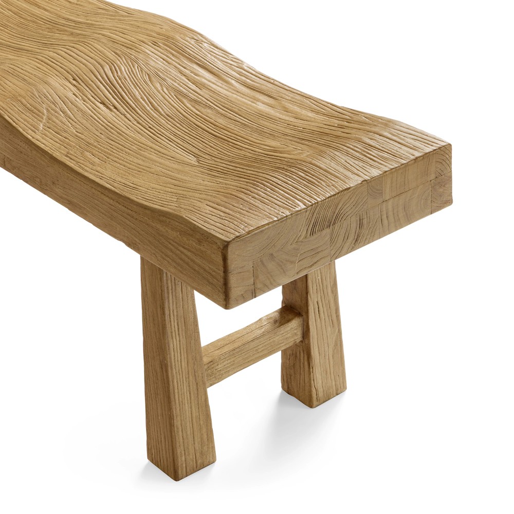 Kellan Modern Classic Brown Reclaimed Elm Wood Entryway Bench|