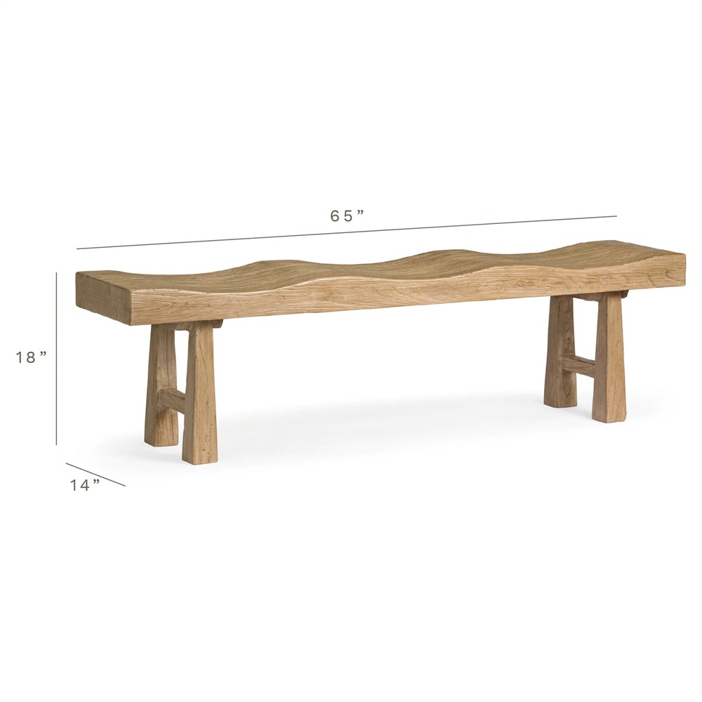 Kellan Modern Classic Brown Reclaimed Elm Wood Entryway Bench|