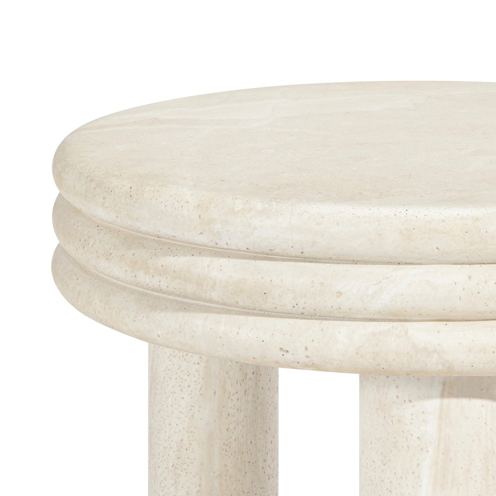 Roma Modern Classic Beige Faux Travertine Round Outdoor End Table|