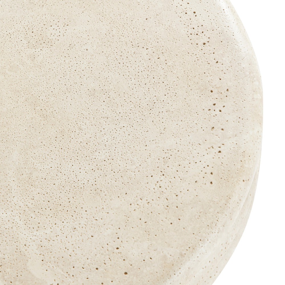 Roma Modern Classic Beige Faux Travertine Round Outdoor End Table|