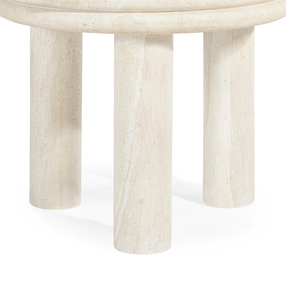 Roma Modern Classic Beige Faux Travertine Round Outdoor End Table|