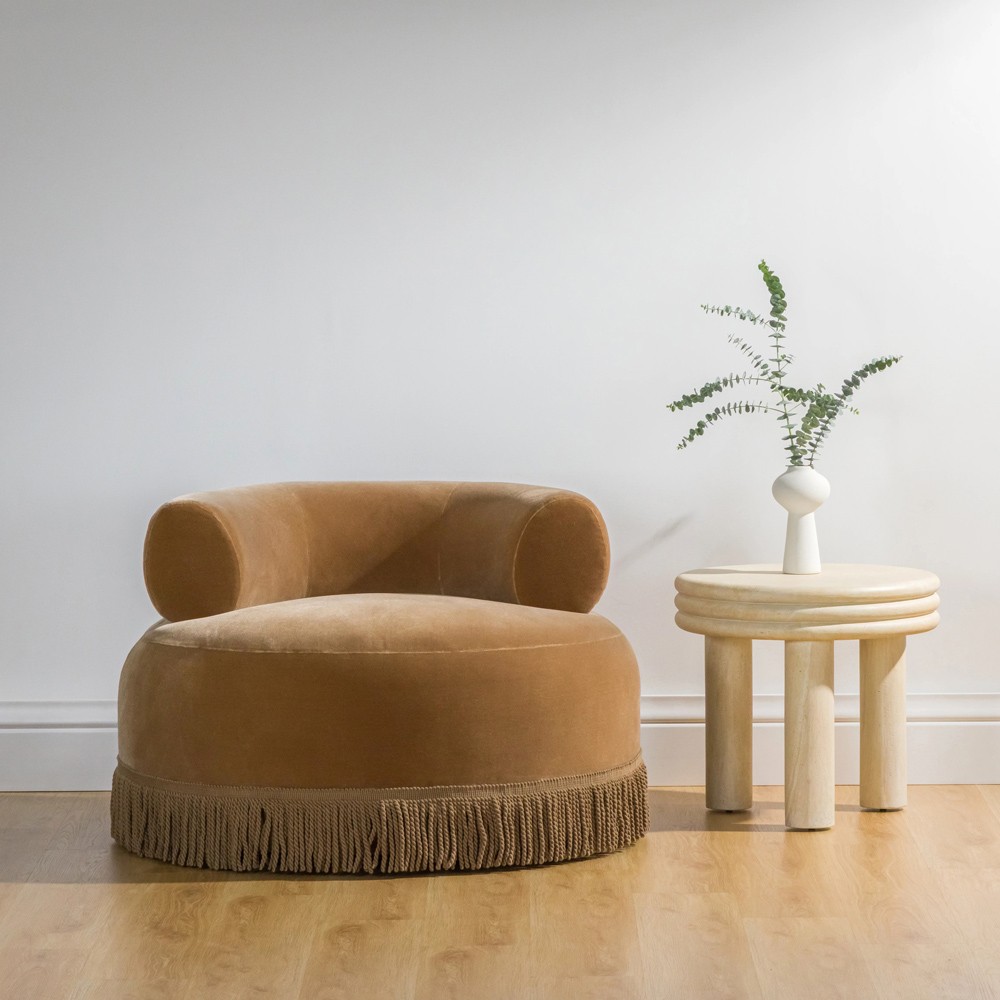 Roma Modern Classic Beige Faux Travertine Round Outdoor End Table|