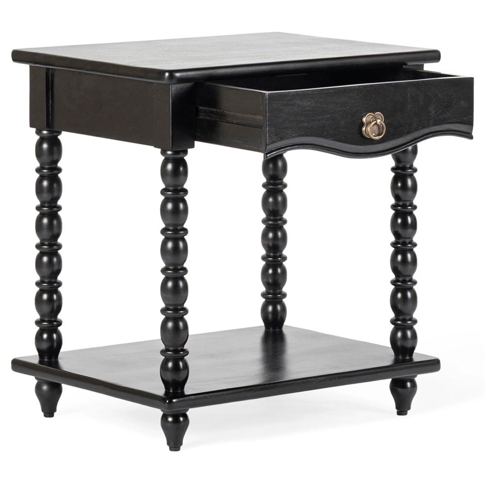 Thomas Updated Traditional Black Acacia Wood Spindle Nightstand|
