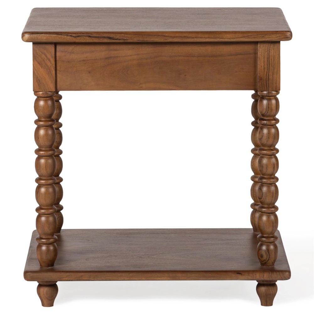 Thomas Updated Traditional Brown Acacia Wood Spindle Nightstand|
