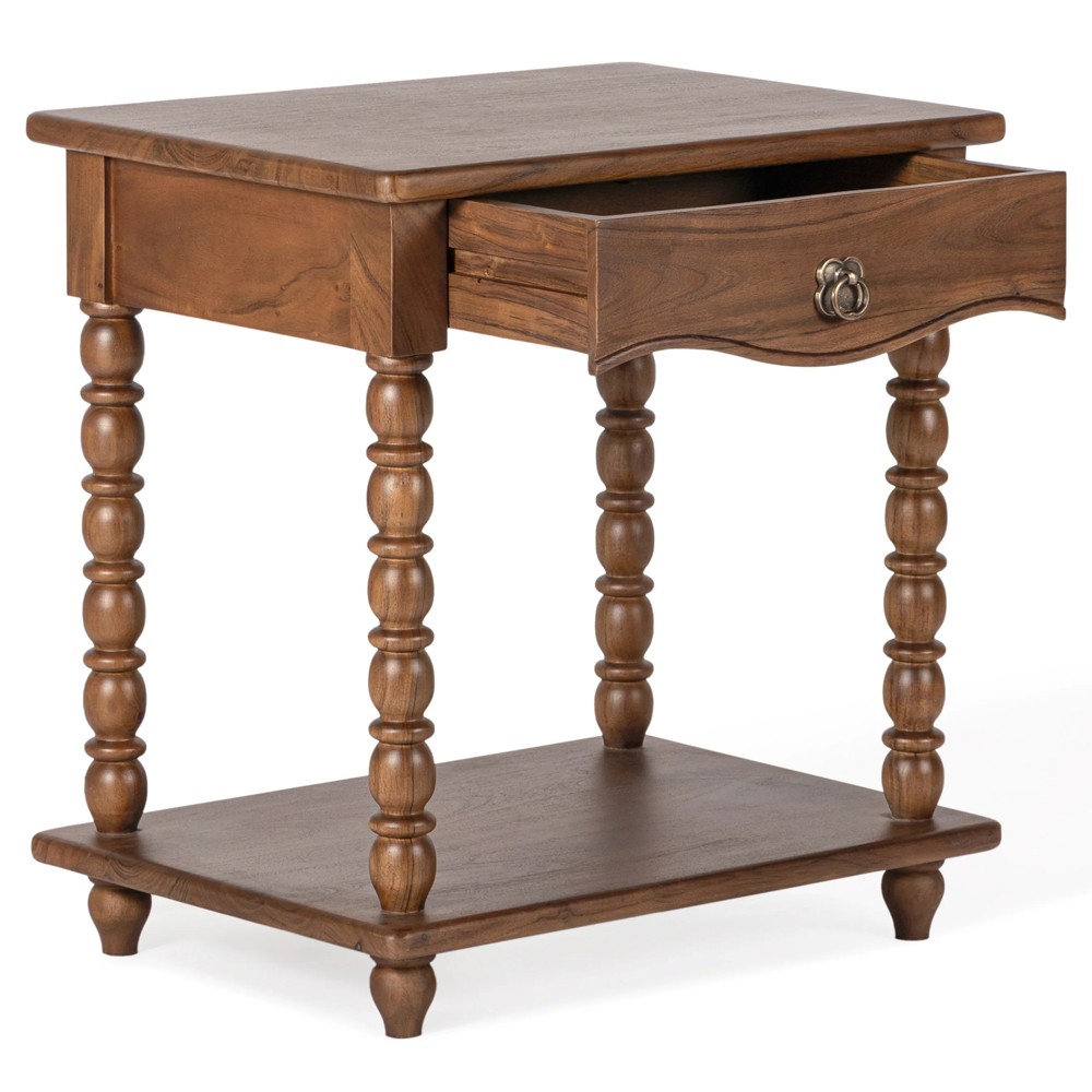 Thomas Updated Traditional Brown Acacia Wood Spindle Nightstand|