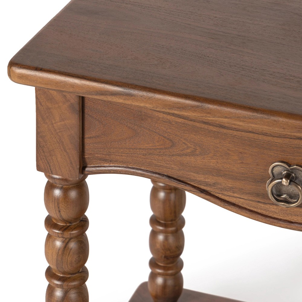Thomas Updated Traditional Brown Acacia Wood Spindle Nightstand|