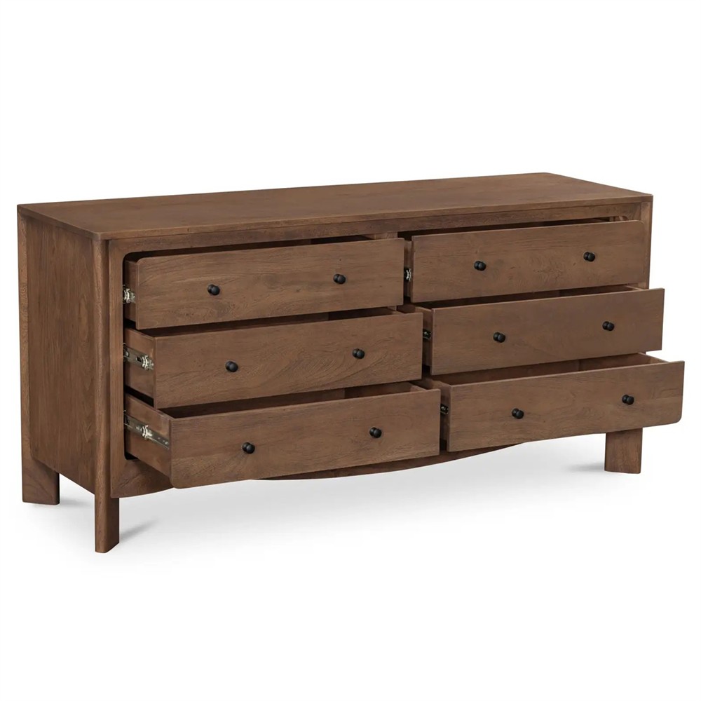 dark brown double dresser Curved 6 Drawer Double Dresser Dark Brown Acacia Wood 58 inch – SLATE CUSTOM main image 0