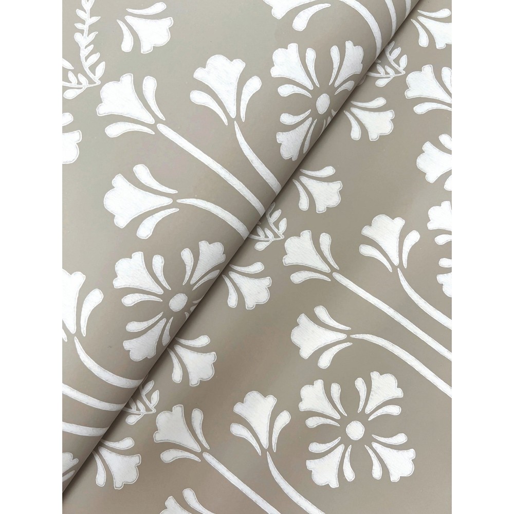 Lydia Traditional Taupe Botanical Wallpaper | Kathy Kuo Home