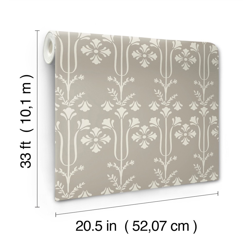 Lydia Traditional Taupe Botanical Wallpaper | Kathy Kuo Home