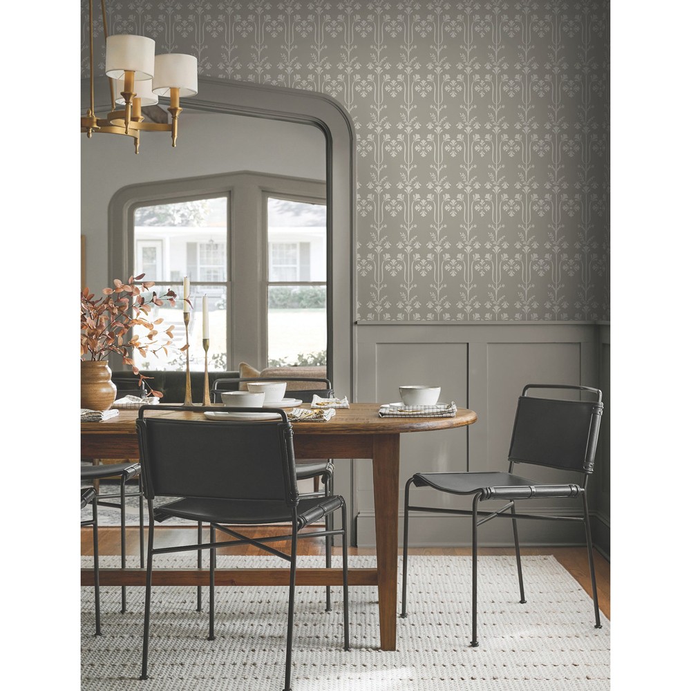 Lydia Traditional Taupe Botanical Wallpaper | Kathy Kuo Home