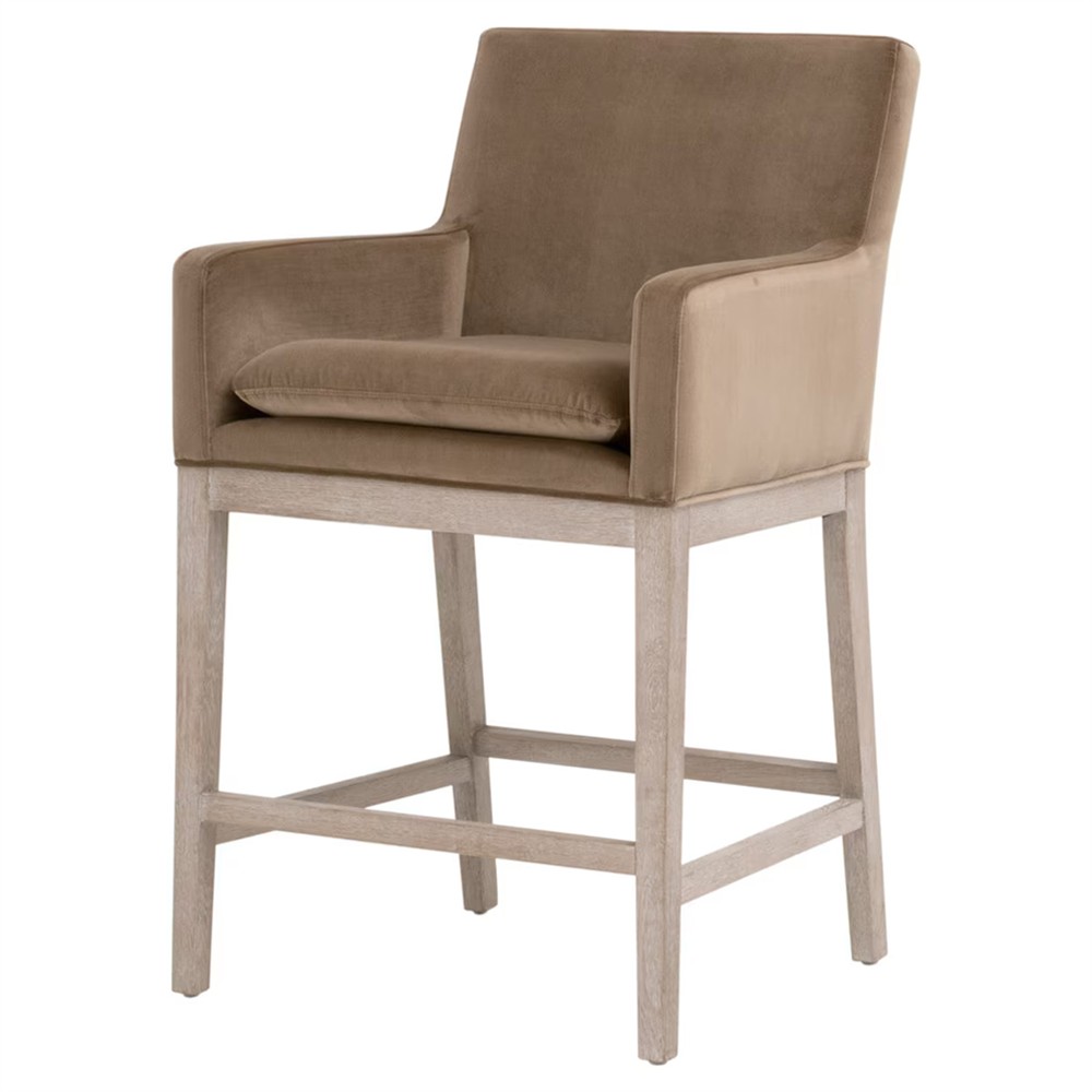 Danielle Modern Classic Brown Velvet Grey Oak Counter Stool|