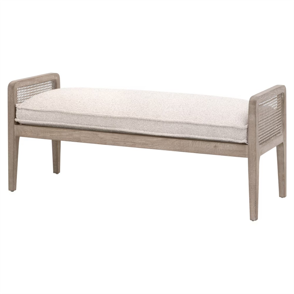 Elias Coastal Beach Cream Performance Woven Cane Bedroom Bench|