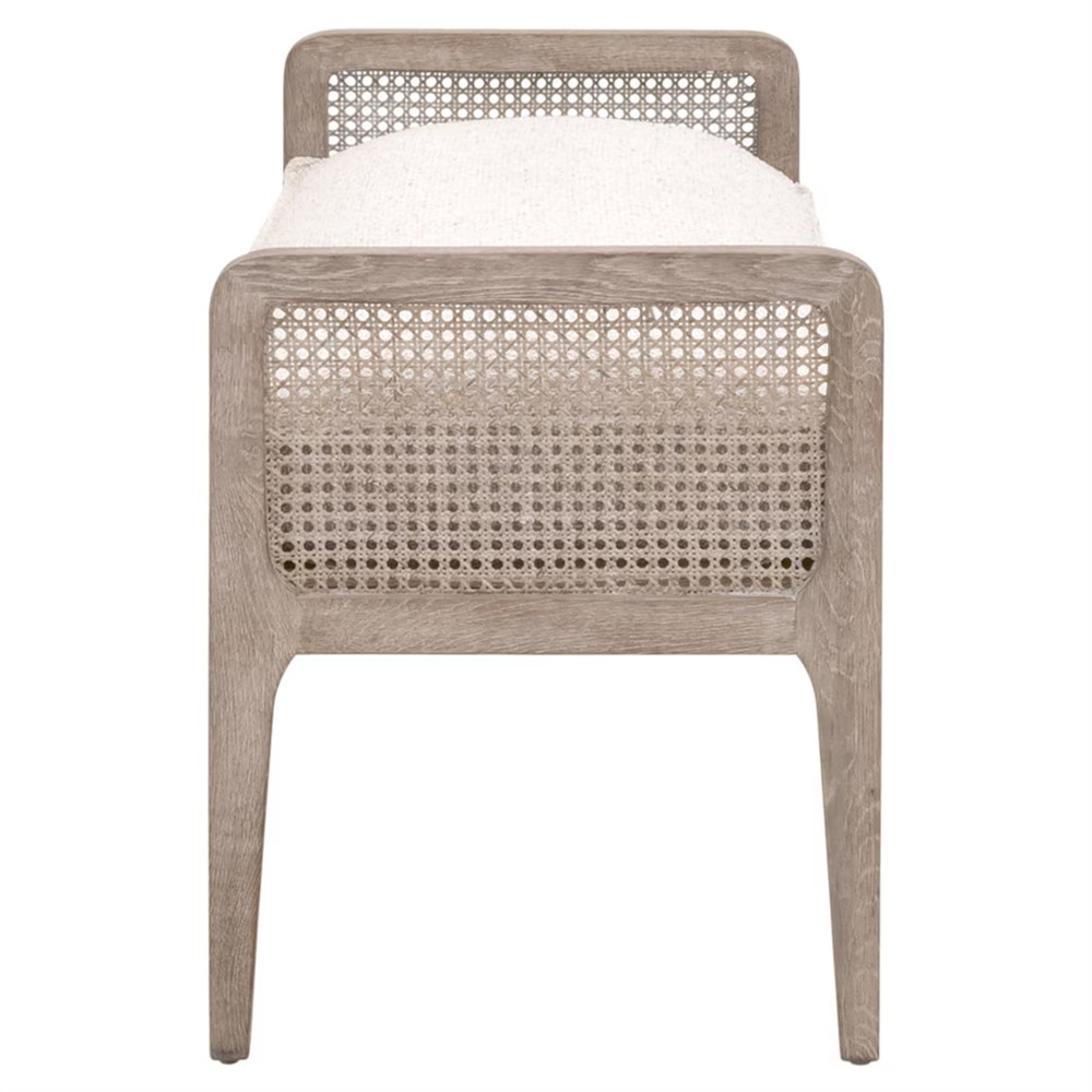 Elias Coastal Beach Cream Performance Woven Cane Bedroom Bench|