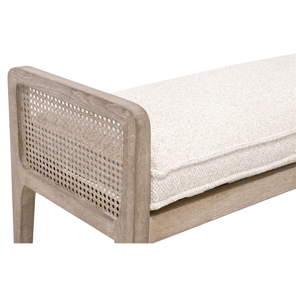 Elias Coastal Beach Cream Performance Woven Cane Bedroom Bench|