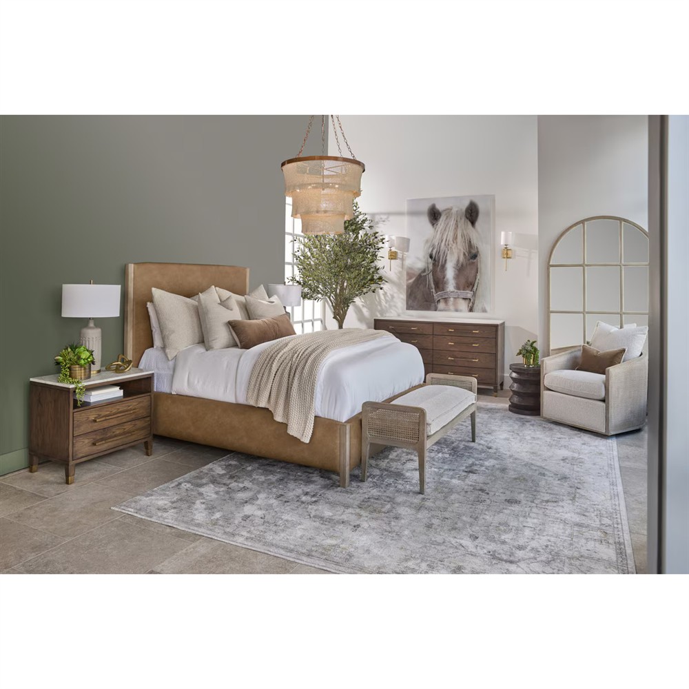 Elias Coastal Beach Cream Performance Woven Cane Bedroom Bench|