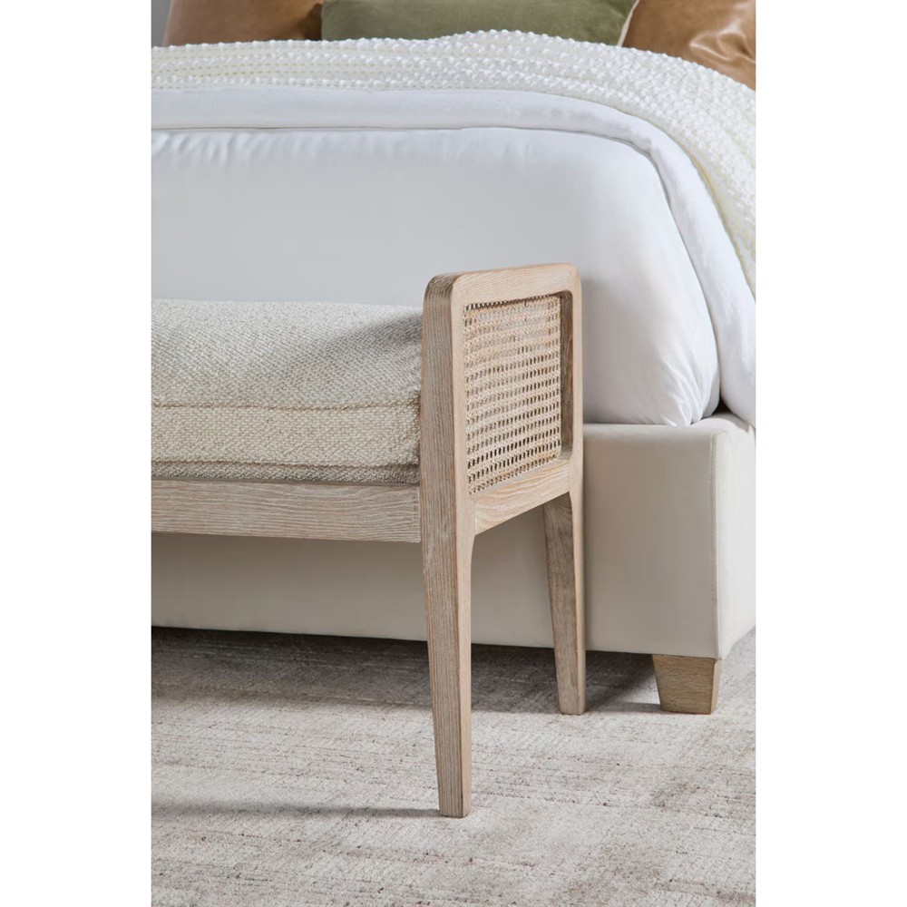 Elias Coastal Beach Cream Performance Woven Cane Bedroom Bench|