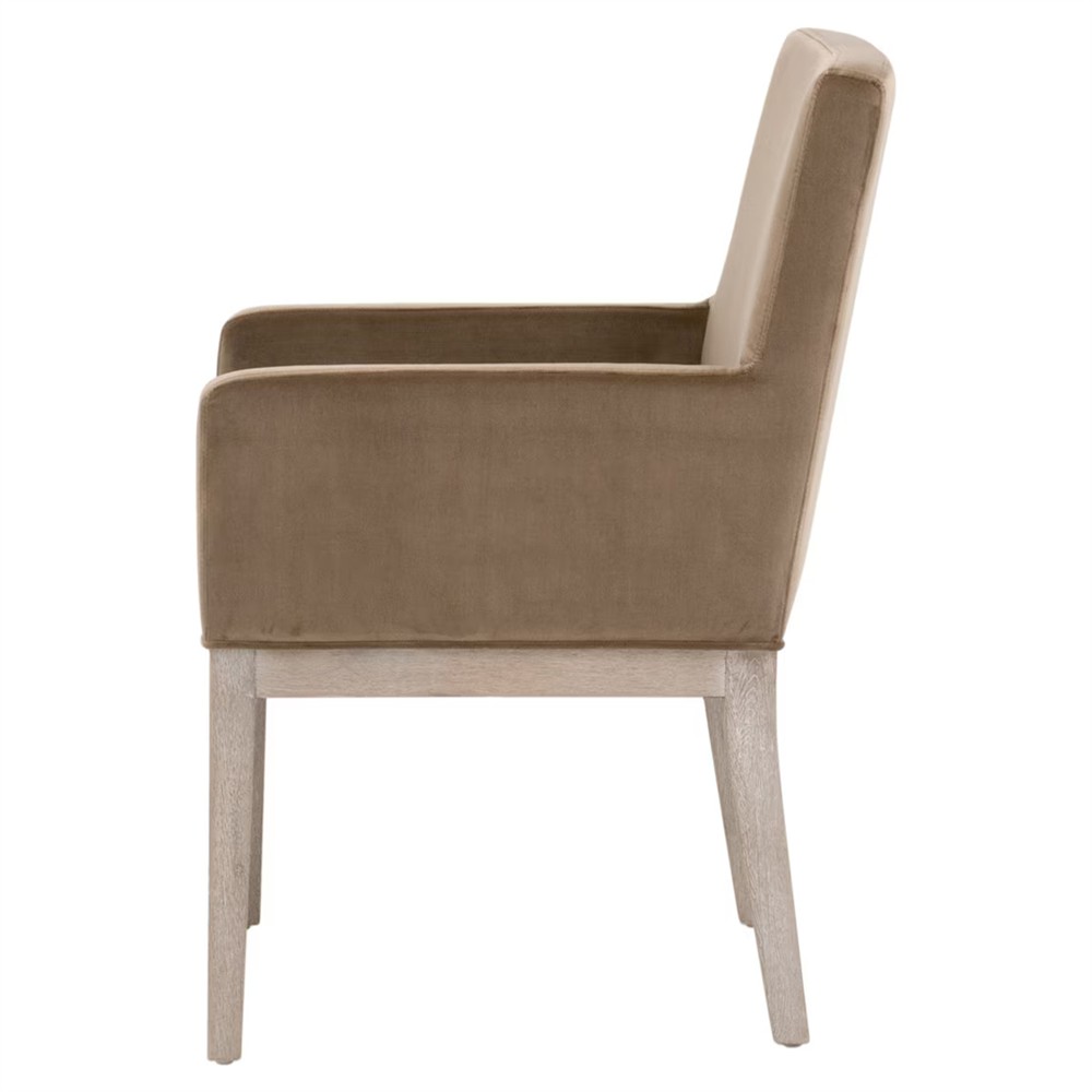 Danielle Modern Classic Brown Velvet Grey Oak Dining Arm Chair|