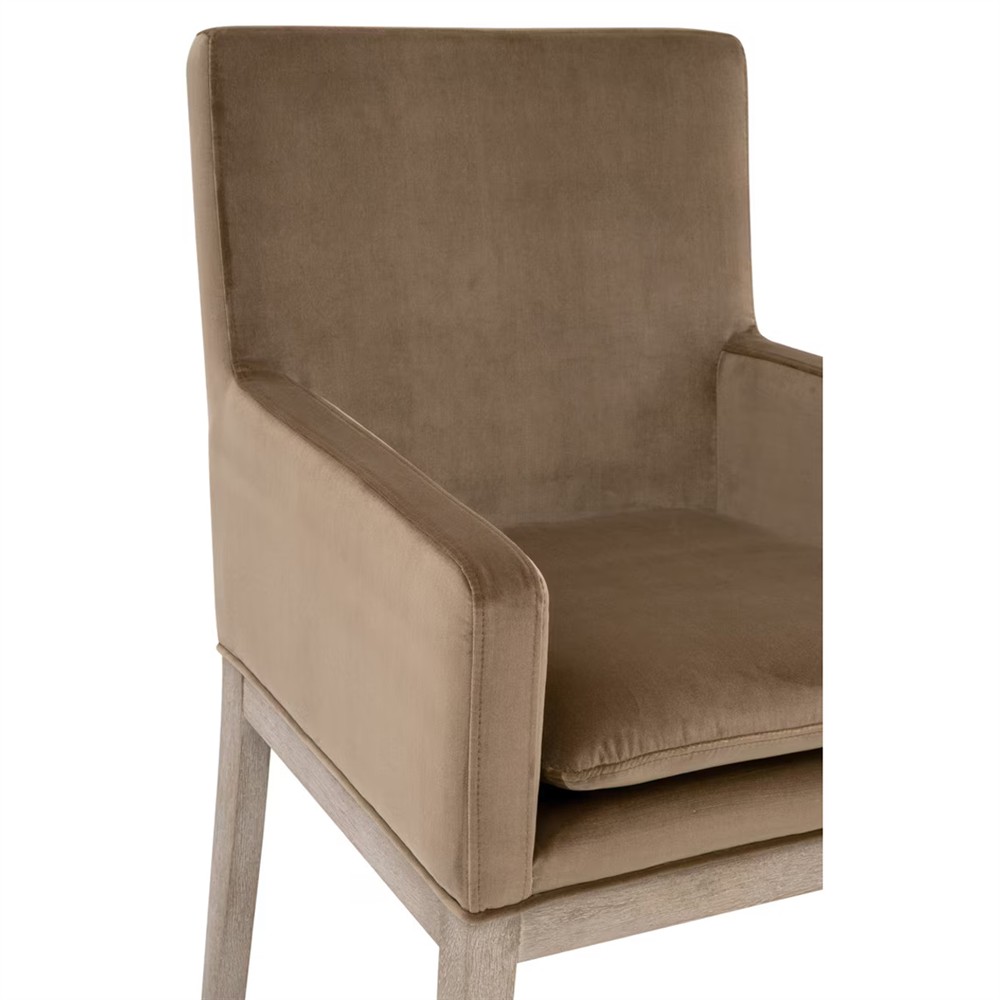 Danielle Modern Classic Brown Velvet Grey Oak Dining Arm Chair|