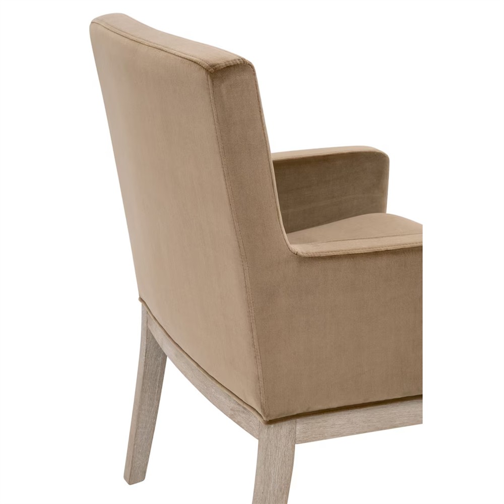 Danielle Modern Classic Brown Velvet Grey Oak Dining Arm Chair|