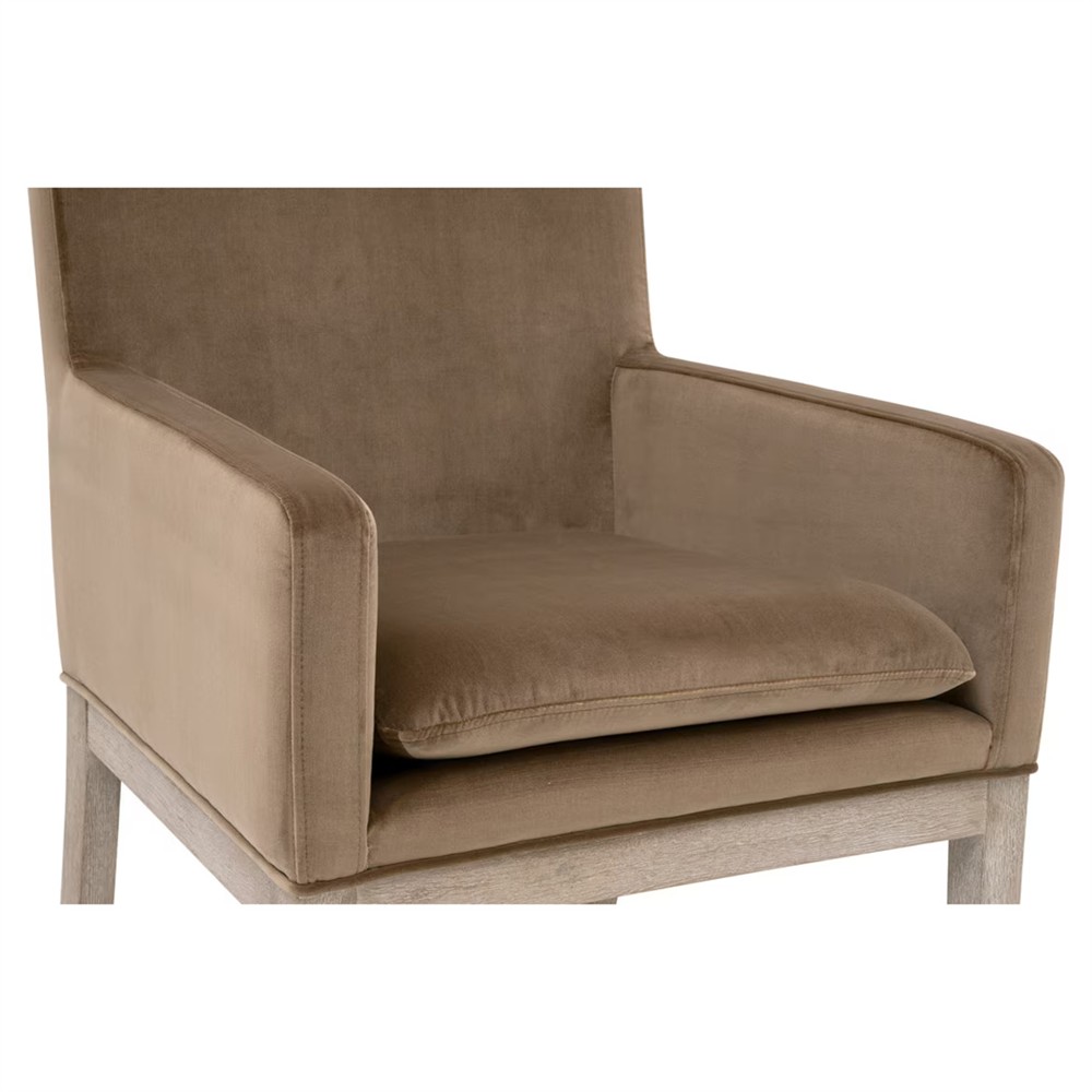 Danielle Modern Classic Brown Velvet Grey Oak Dining Arm Chair|