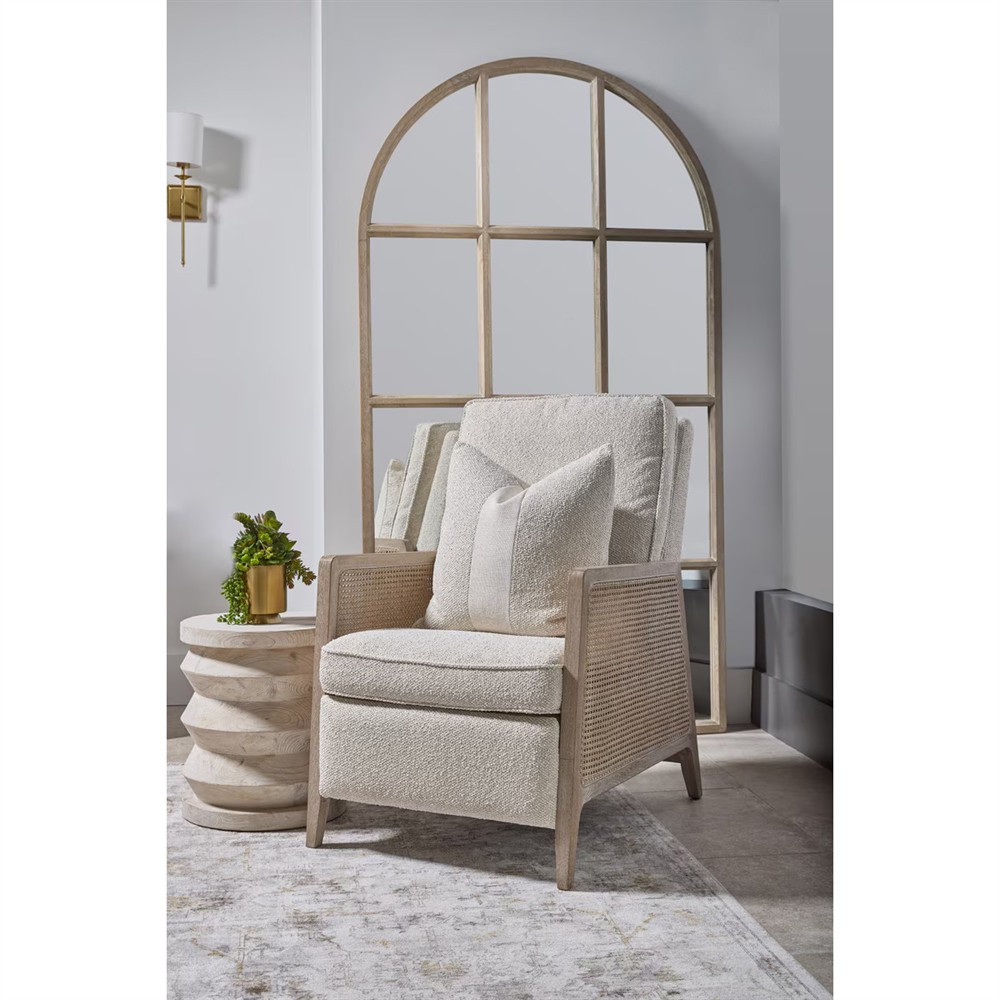 Elias Coastal Beach Cream Performance Woven Cane Recliner Arm Chair|