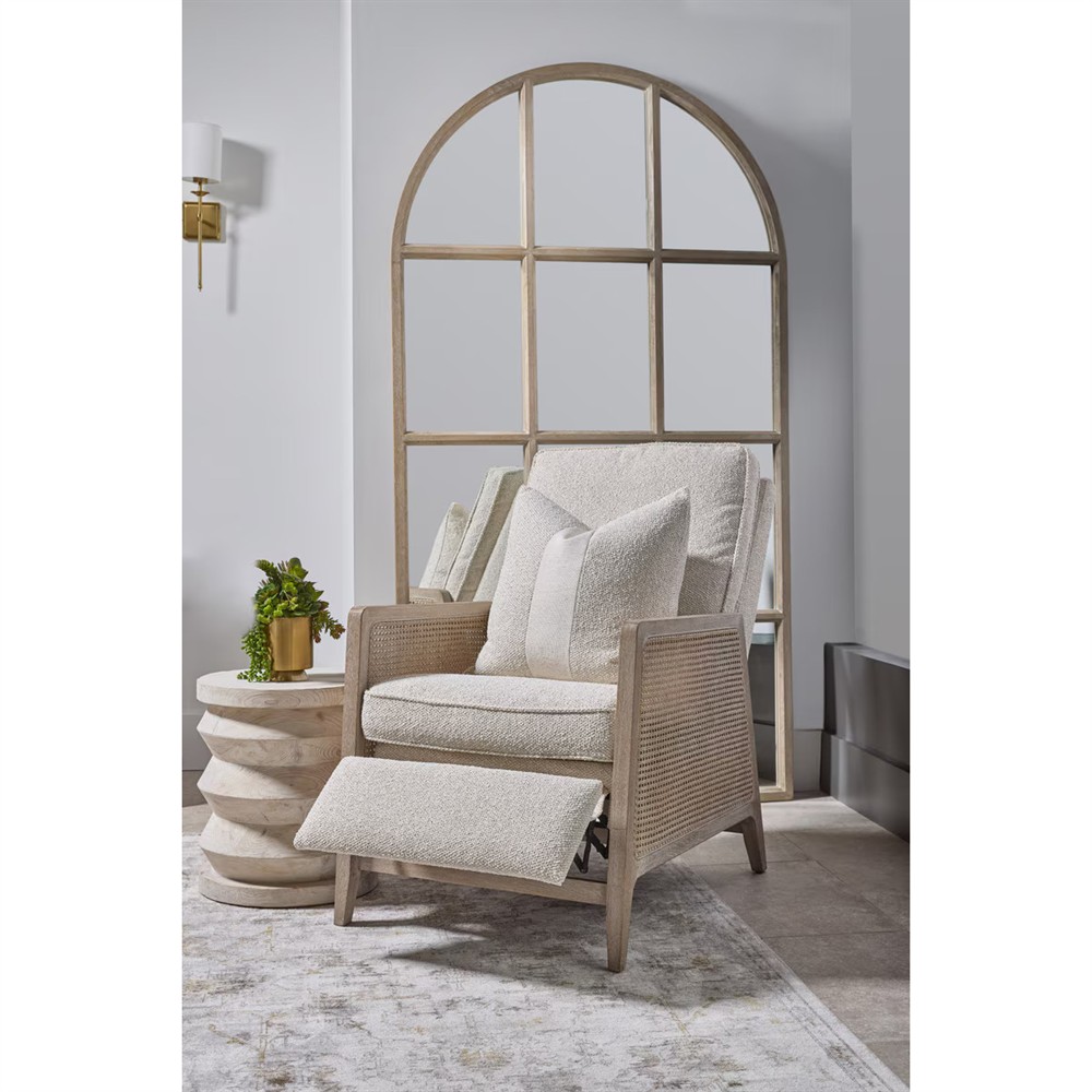 Elias Coastal Beach Cream Performance Woven Cane Recliner Arm Chair|