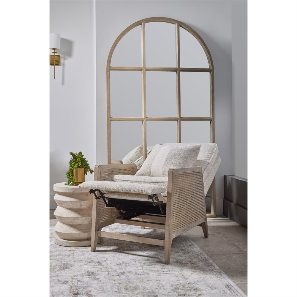 Elias Coastal Beach Cream Performance Woven Cane Recliner Arm Chair|