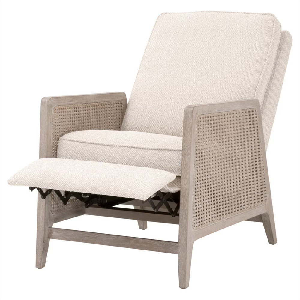 Elias Coastal Beach Cream Performance Woven Cane Recliner Arm Chair|