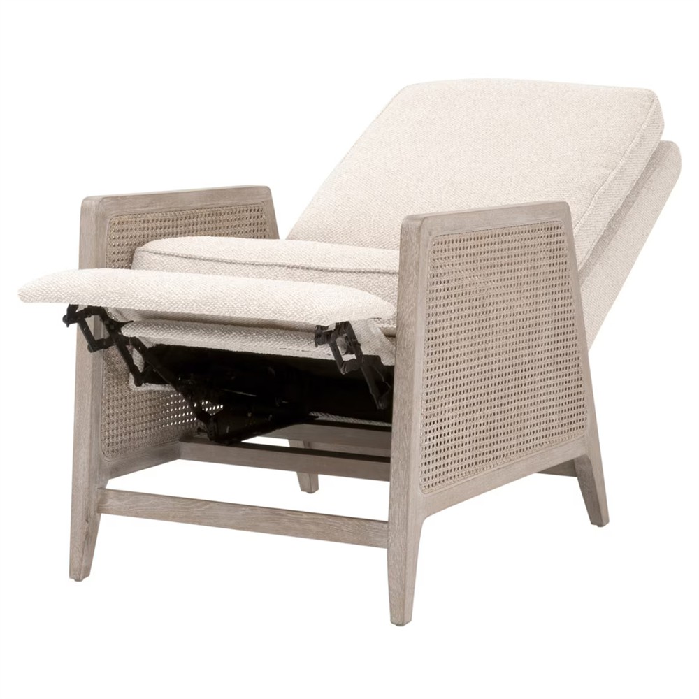 Elias Coastal Beach Cream Performance Woven Cane Recliner Arm Chair|