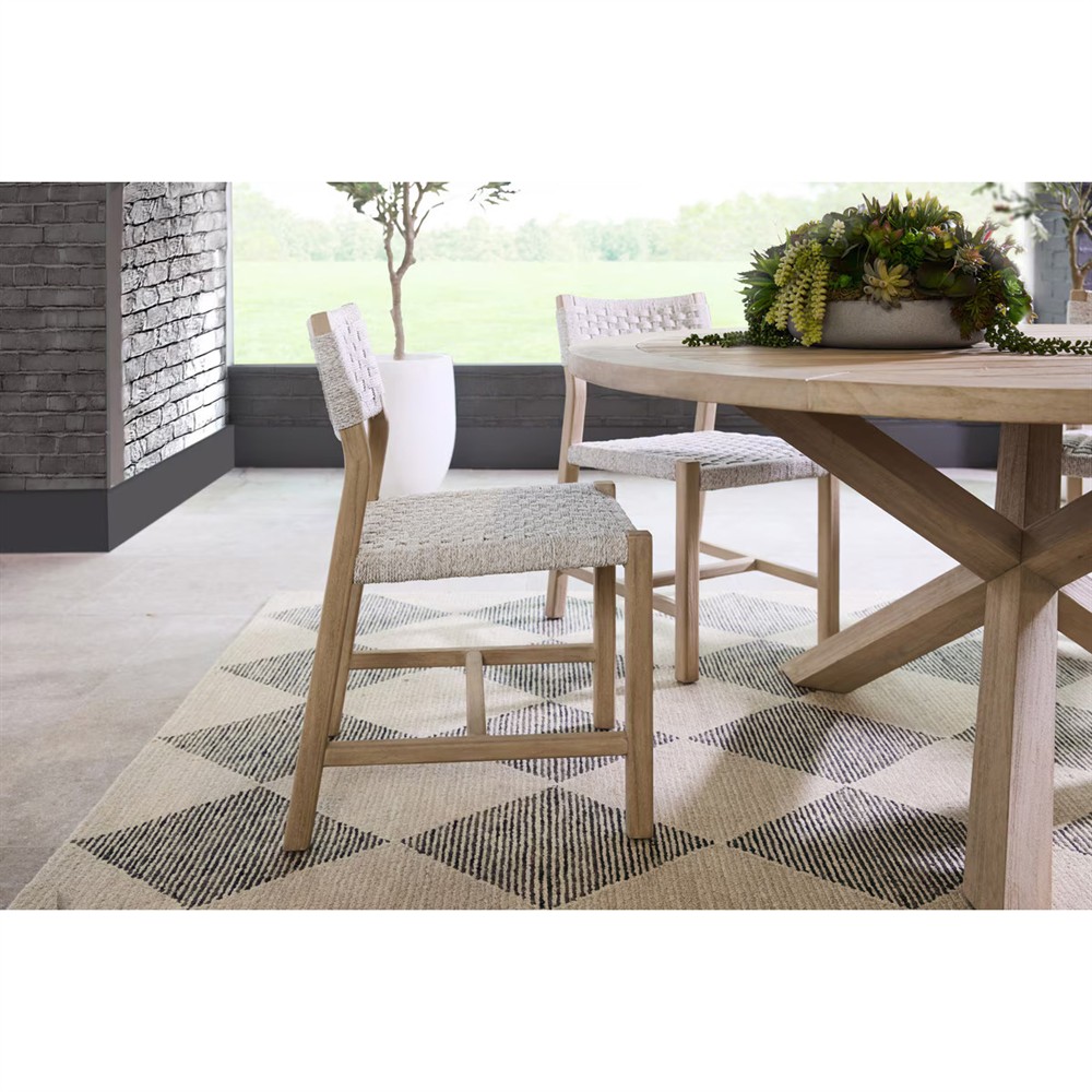 Olaide Coastal Beach Washed Teak Round Outdoor Dining Table - 63"|