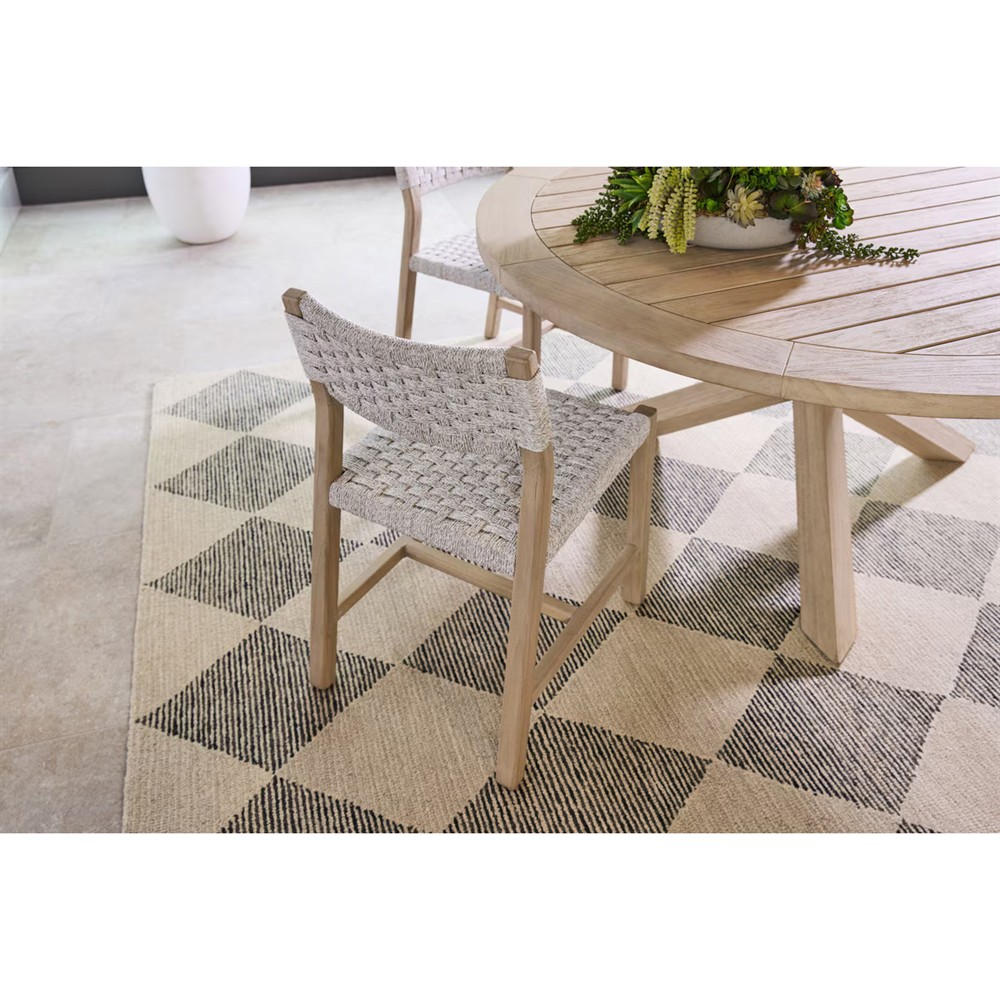 Olaide Coastal Beach Washed Teak Round Outdoor Dining Table - 63"|