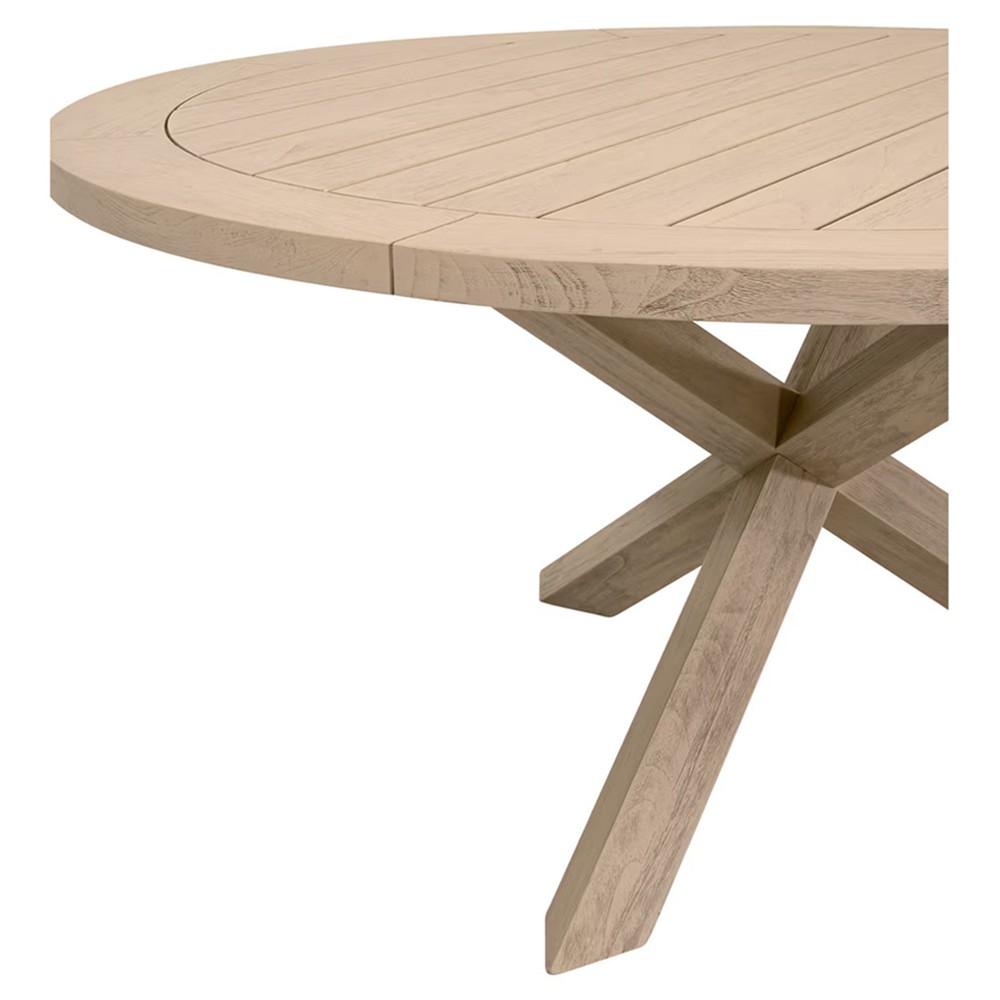 Olaide Coastal Beach Washed Teak Round Outdoor Dining Table - 63"|