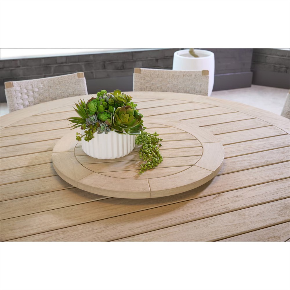 Olaide Coastal Beach Washed Teak Round Outdoor Dining Table - 63"|